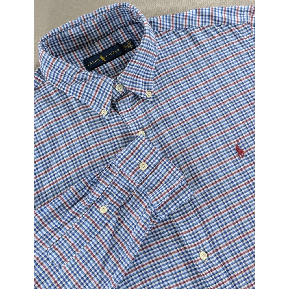 Ralph Lauren Shirt Mens XL Blue Red Plaid Button Down Cotton Pony Logo